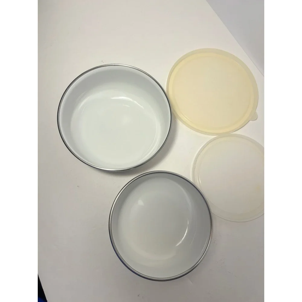 Vintage Kobe Kitchen Enamel Nesting Bowls Floral Made in Japan Set of 2 w/ Lids